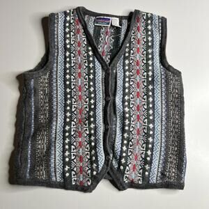 Vintage Northcrest Sweater Vest Womens 14-16 Gray Fair Isle Button Front Knit
